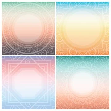 Set of square cards with ornamental frame on tender gradient background. Stock Illustration