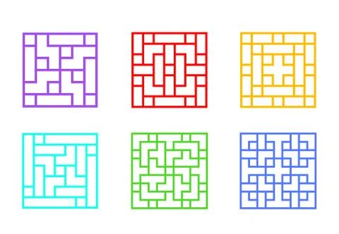 Set of Square Chinese window frame, vector art Stock Illustration