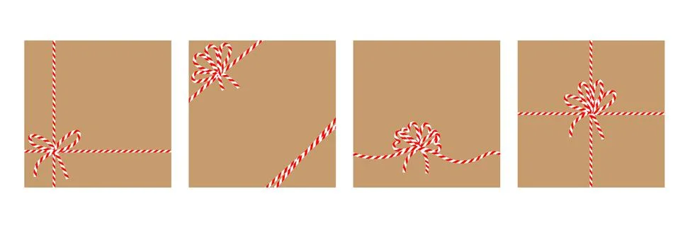 Set of square craft brown backgrounds with candy cane ribbon. Christmas pac.. Stock-Illustration