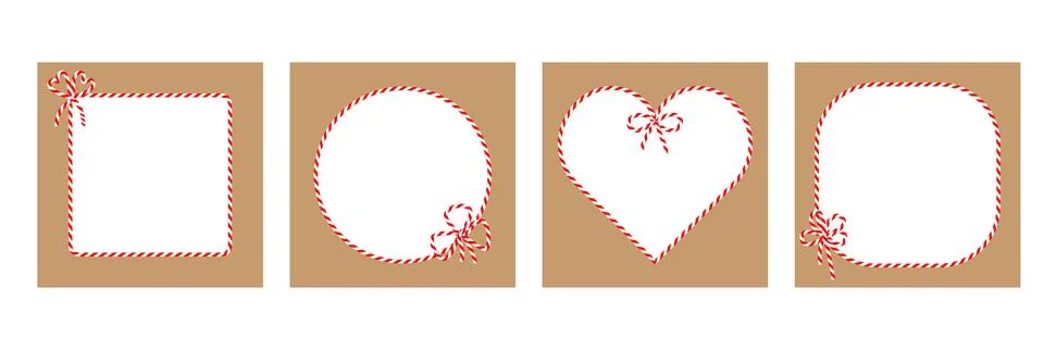 Set of square craft brown backgrounds with candy cane ribbon. Christmas pac.. Stock Illustration
