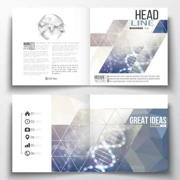 Set of square design brochure template. DNA molecule structure on a blue Illustrazione stock