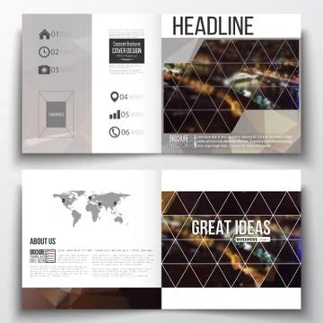 Set of square design brochure template. Dark polygonal background, blurred image 库存插图