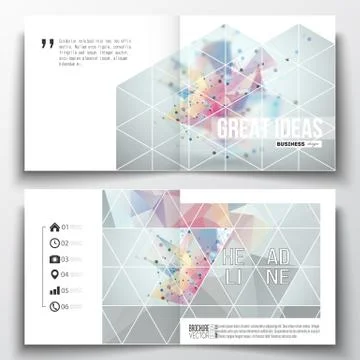 Set of square design brochure template. Molecular construction with connected Illustrazione stock