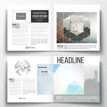Set of square design brochure template. Abstract colorful polygonal backdrop Stock Illustration