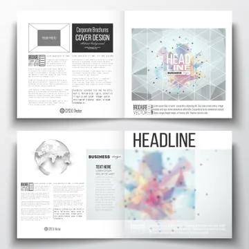 Set of square design brochure template. Molecular construction with connected Illustrazione stock