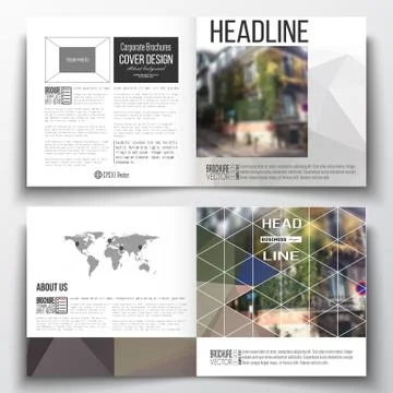Set of square design brochure template. Polygonal background, blurred image 库存插图