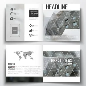 Set of square design brochure template. Polygonal background, blurred image Ilustración de archivo