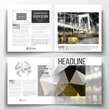 Set of square design brochure template. Colorful polygonal background, blurred Illustrazione stock
