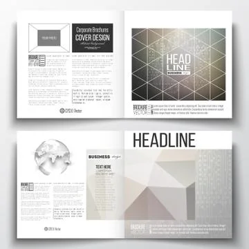 Set of square design brochure template. Microchip background, electrical Illustrazione stock