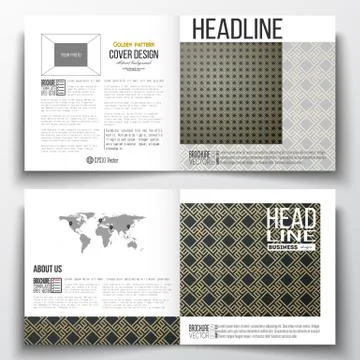 Set of square design brochure template. Islamic gold pattern with overlapping Stock Illustration