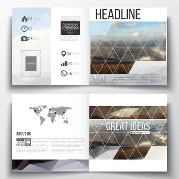 Set of square design brochure template. Abstract colorful polygonal backdrop Stock Illustration