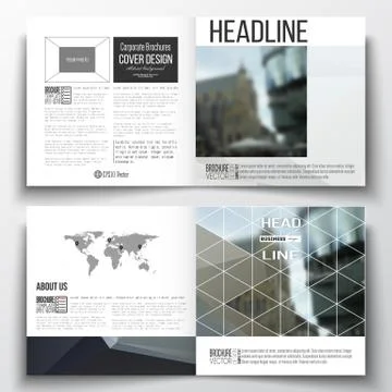 Set of square design brochure template. Polygonal background, blurred image Stock Illustration