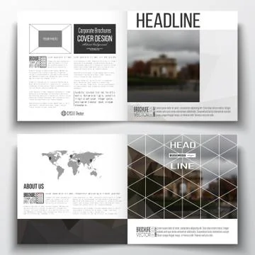 Set of square design brochure template. Polygonal background, blurred image 스톡 일러스트