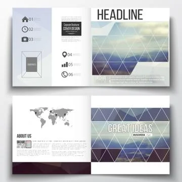 Set of square design brochure template. Abstract colorful polygonal backdrop Stock Illustration