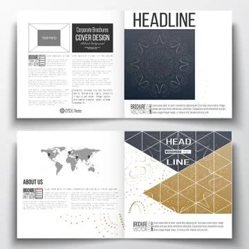 Set of square design brochure template. Abstract polygonal low poly backdrop Illustrazione stock