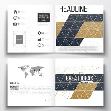 Set of square design brochure template. Abstract polygonal low poly backdrop Stock Illustration