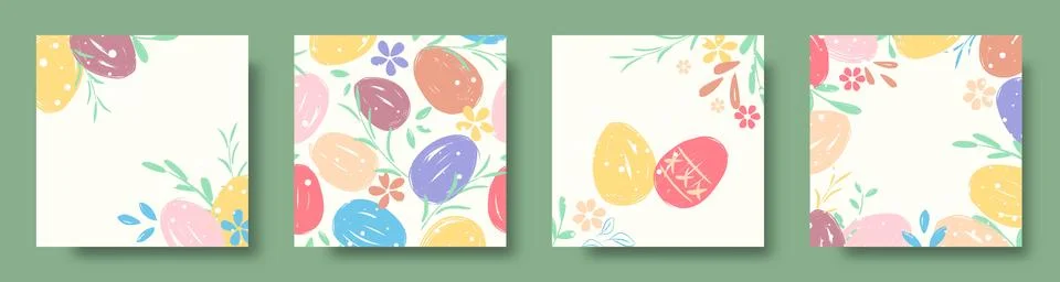 Set of square Easter cards Illustrazione stock