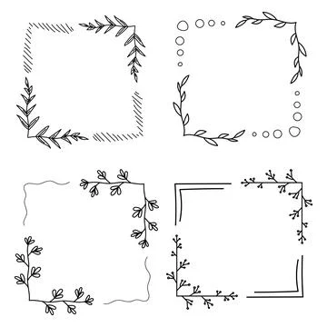 Set of square floral empty frame with branches and flowers. Elegant herbs or Stock-Illustration