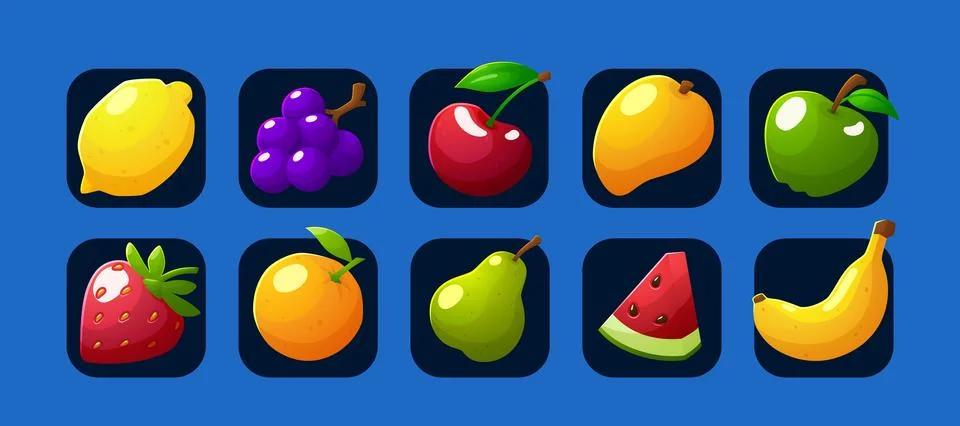 Set of square frames with different fruits and berries flat style 스톡 일러스트