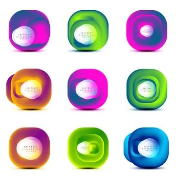 Set of square geometric banners with 3d smooth blend effect. Digital technology Illustrazione stock