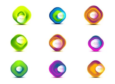 Set of square geometric banners with 3d smooth blend effect. Digital technology Stock Illustration