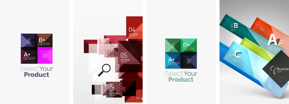 Set of square geometric poster backgrounds. Vector illustration For Wallpaper Illustrazione stock