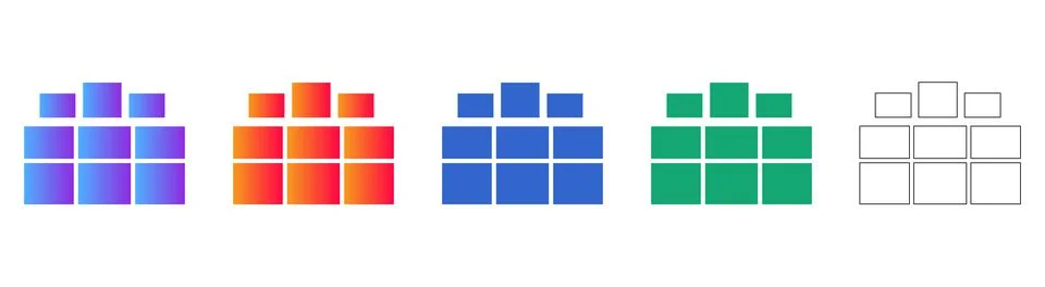 Set of Square Grid Block Icons in Various Styles 스톡 일러스트