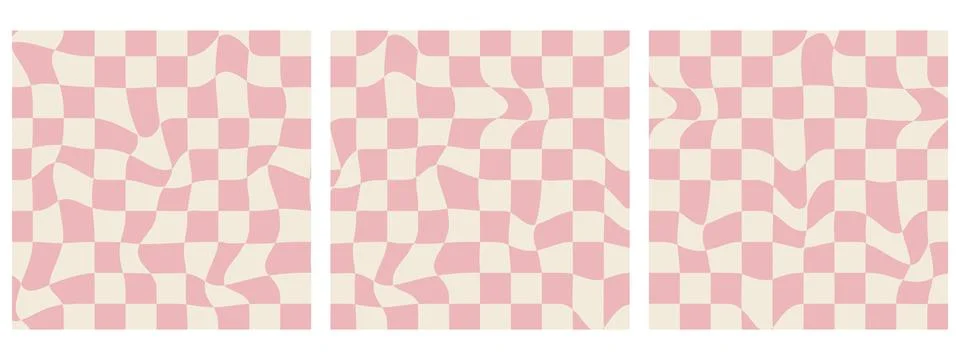 Set of Square Groovy Checkerboard Patterns. Psychedelic Abstract Grid Backg.. Stock Illustration