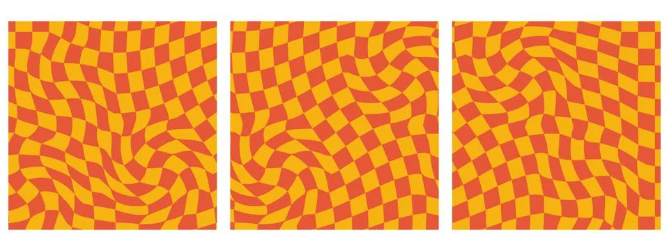 Set of Square Groovy Checkerboard Waves Patterns. Twisted and Distorted Vec.. 스톡 일러스트
