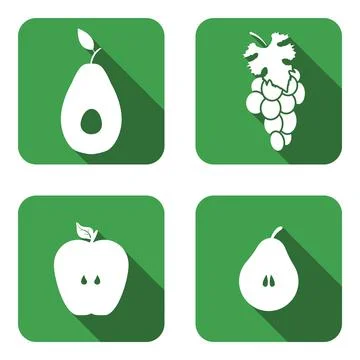 Set of square icons in flat-style green fruit. Vector illustration. Stock Illustration