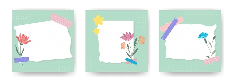 Set of square layouts with space for text in collage style Stock Illustration