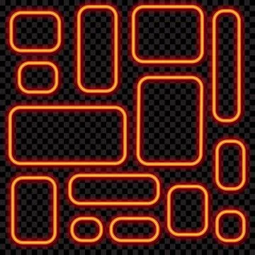 Set of square neon light on a transparent background. Neon frame design. Ve.. Stock Illustration