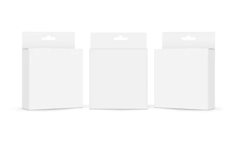 Set of Square Packaging Boxes With Hang Tab, Side and Front View Stock Illustration