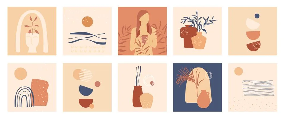 A set of square posters with abstract still lifes Stock Illustration