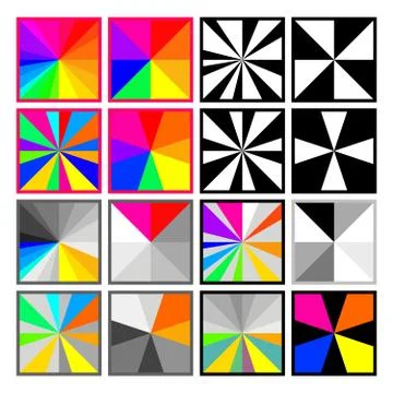 Set of square rainbow, gray and black white buttons or backgrounds Stock Illustration