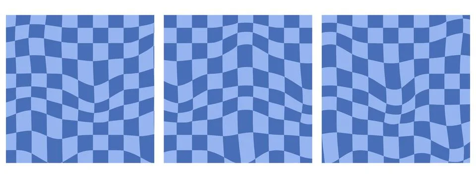 Set of Square Retro Groovy Wavy Psychedelic Checkerboard Check Y2K 90s Back.. Stock Illustration
