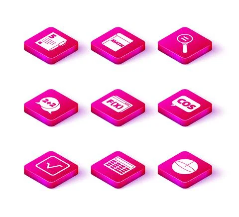 Set Square root, Calculator, Equation solution, Function mathematical symbol Stock Illustration