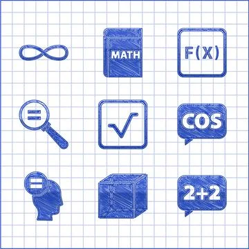 Set Square root, Geometric figure Cube, Equation solution, Mathematics function Stock Illustration