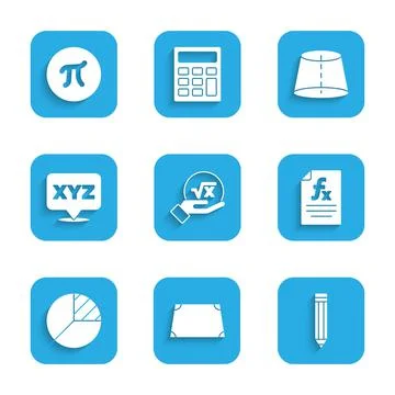 Set Square root of x glyph, Acute trapezoid shape, Pencil, Function mathematical Stock Illustration