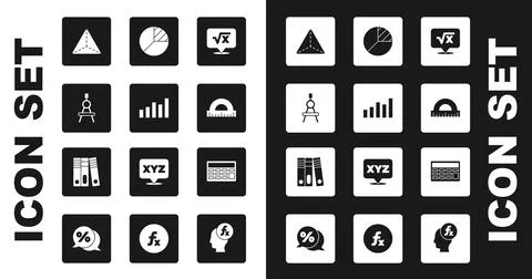 Set Square root of x glyph, Graph, schedule, chart, diagram, Drawing compass Stock Illustration