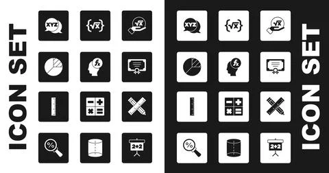 Set Square root of x glyph, Function mathematical symbol, Pie chart infographic 스톡 일러스트