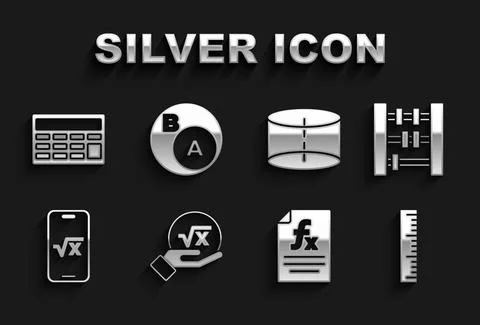 Set Square root of x glyph, Abacus, Ruler, Function mathematical symbol Stock Illustration
