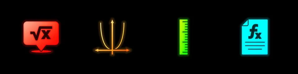 Set Square root of x glyph, Graph, schedule, chart, diagram, Ruler and Function Stock Illustration