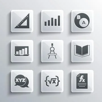 Set Square root of x glyph, Function mathematical symbol, Open book, Drawing Stock Illustration