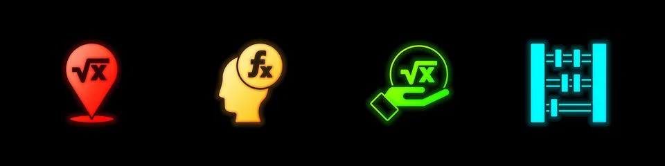 Set Square root of x glyph, Function mathematical symbol,  and Abacus icon. V Illustrazione stock