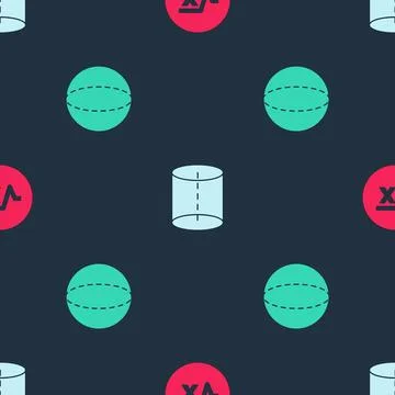 Set Square root of x glyph, Geometric figure and Sphere on seamless pattern.. Stock Illustration