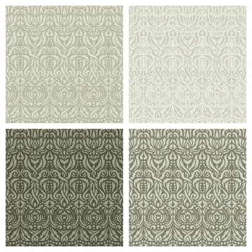 Set of square seamless patterns with classic floral designs.  Stock Illustration