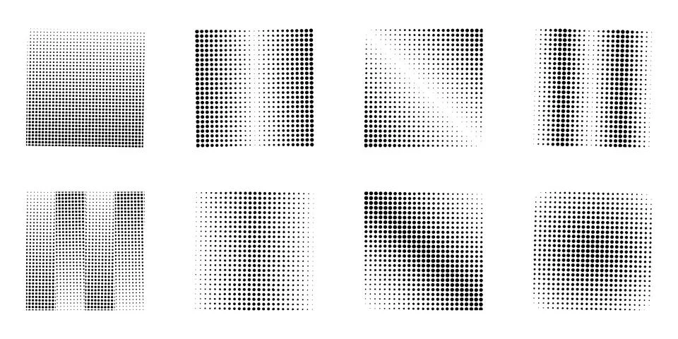 Set of square shaped halftone dots isolated on white background. Abstract dot Stock Illustration