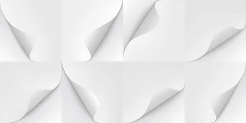 Set of square sheets of white paper with curved corners, different shapes, with Illustrazione stock