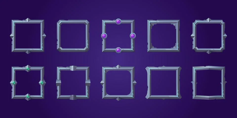 Set of square ui game frames, metal borders set イラスト素材
